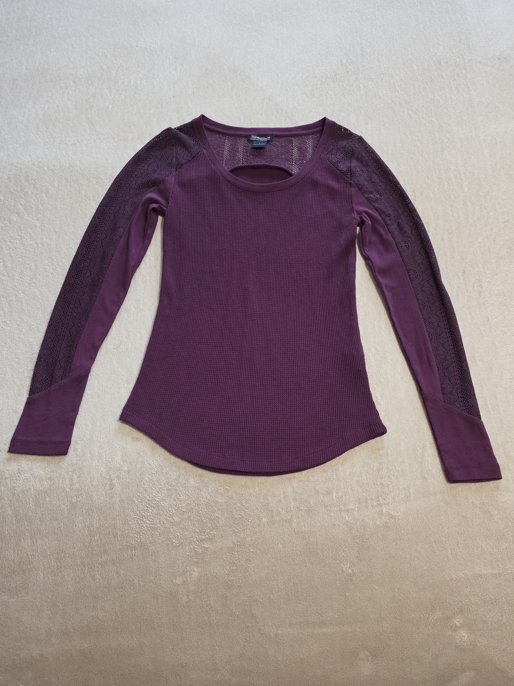 Lucky Brand Plum Purple Long-Sleeve Lace-Inset Top